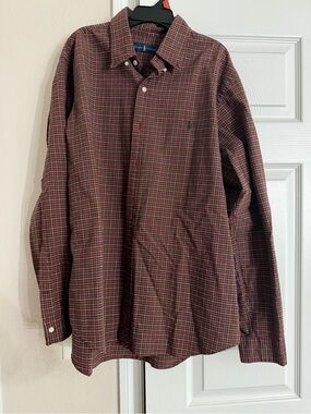 Ralph Lauren Men's Burgundy Plaid Button-Down Shirt